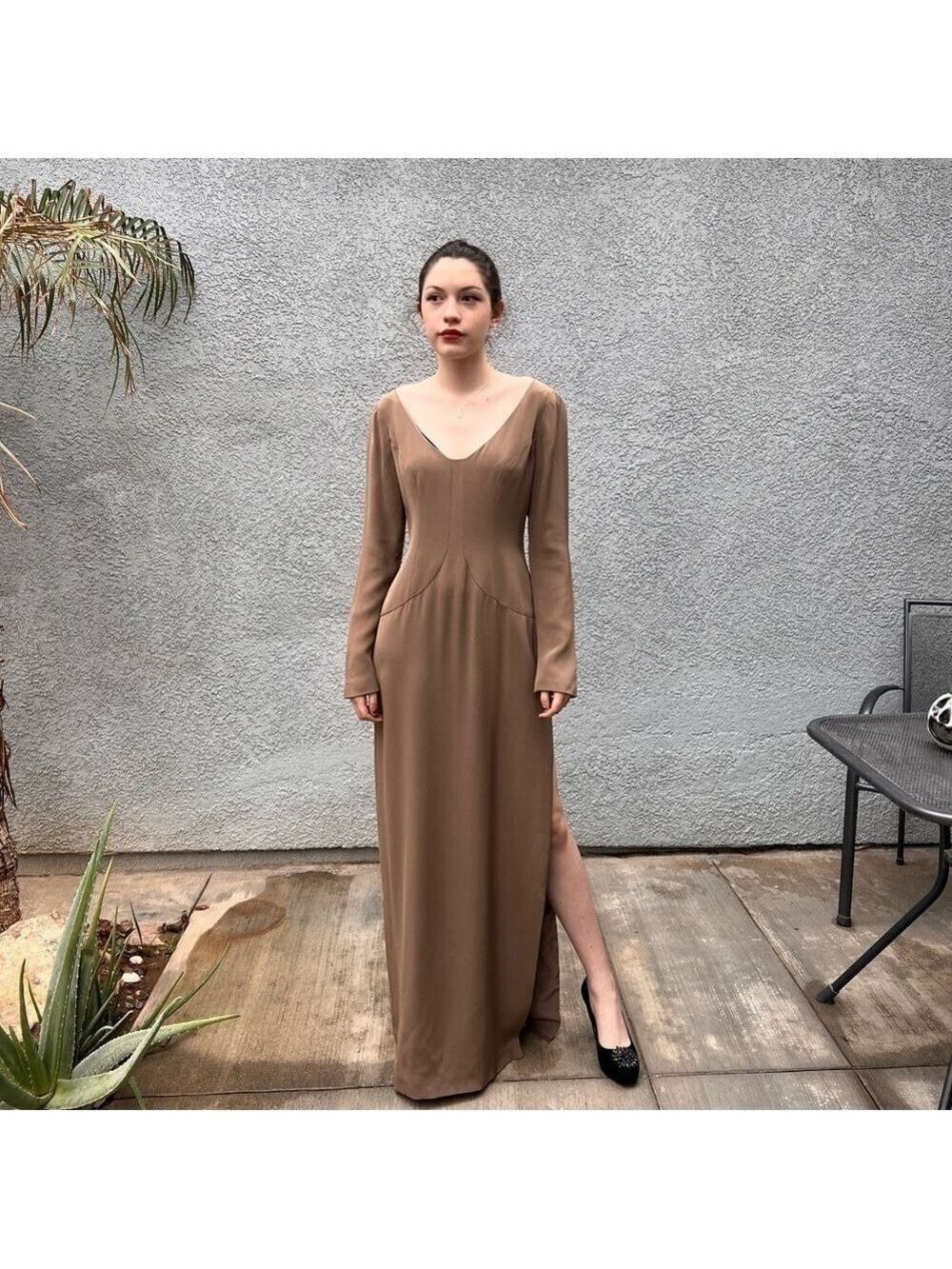 RICHARD TYLER COUTURE long sleeve dress with hip length side slit
